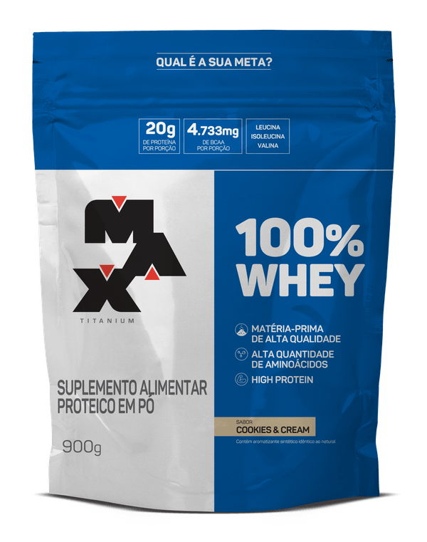Refil Suplemento Max Titanium 100% Whey Sabor Cookies e Cream 900g